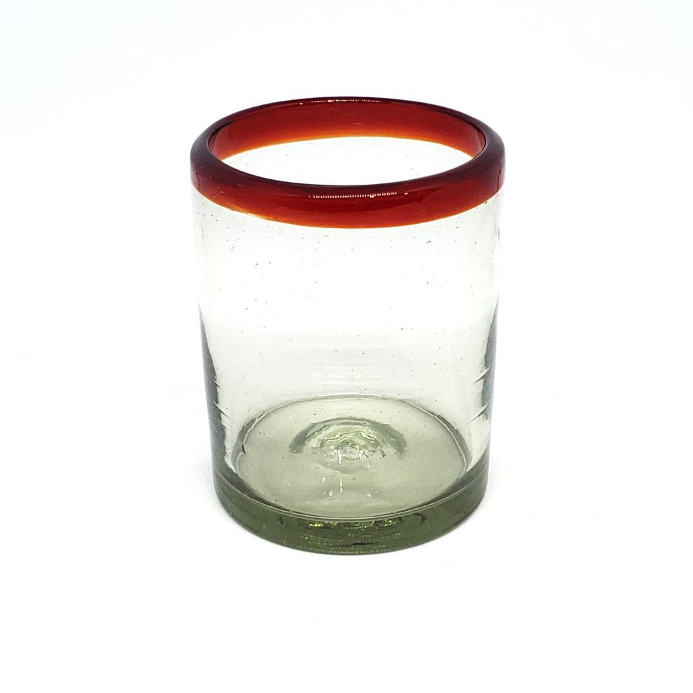 Vasos de Vidrio Soplado / Juego de 6 vasos chicos con borde rojo rub / ste festivo juego de vasos es ideal para tomar leche con galletas o beber limonada en un da caluroso.